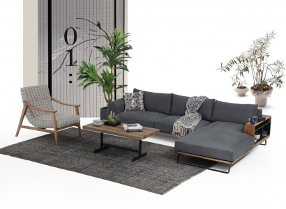 Canapé d'angle en L Gris, design moderne en tissu polyester pour le salon.