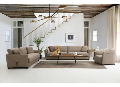 Ensemble de canapé moderne Set 331 Fauteuil 3 places Trois places Moderne Tissu Beige Ensemble 3 pièces