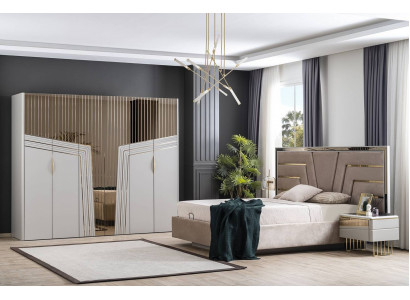 Jeu de chambre moderne Ensemble de chambre à coucher Lit designer 2x tables de chevet Armoire