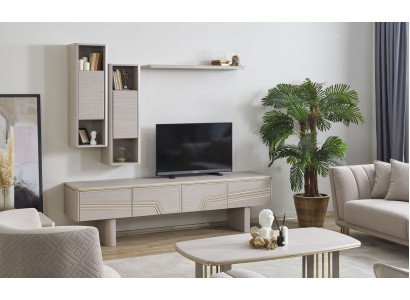 Étagères de salon gris, armoire TV de luxe, meuble TV designer, armoires murales 4 pièces