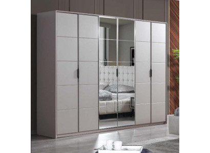 Garde-robe grise, garde-robe de chambre à 6 portes avec armoires en verre de luxe