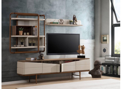 Salon beige Ensemble de meubles de télévision - Buffet bas 2x étagères Bois Mobilier design