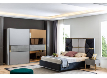 Ensemble de chambre moderne Lit design 2x Tables de chevet Armoire