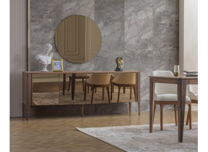 Salle à manger brune Buffet en verre Moderne Miroir Ensemble complet de 2 pièces neuf