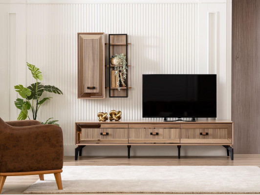 Meuble TV Armoire Armoire TV Meuble bas Salon Étagères Or Bois