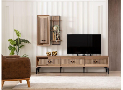 Meuble TV Armoire Armoire TV Meuble bas Salon Étagères Or Bois