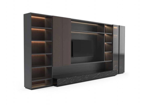 Unité murale moderne Salle de séjour Unité murale Moderne Marron Bois Armoire