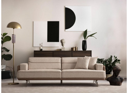 Un canapé exclusif de couleur beige à 3 places, mobilier moderne pour le salon, canapé rembourré.