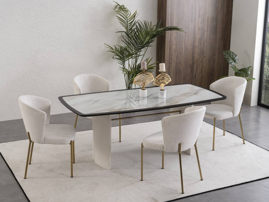 Ensemble de salle à manger blanc Table à manger design 4 chaises Mobilier en bois de luxe 5 pièces