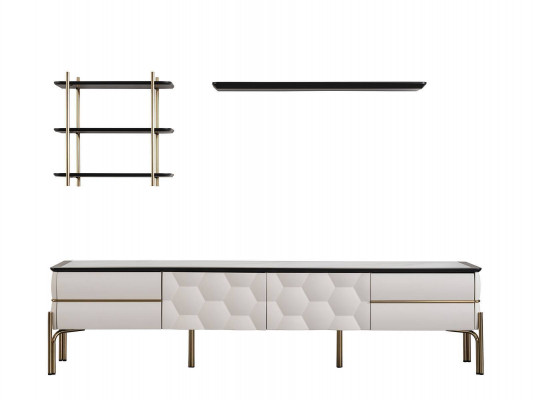 Unité murale blanche moderne, armoire TV pratique, étagères luxueuses, ensemble de 3 pièces