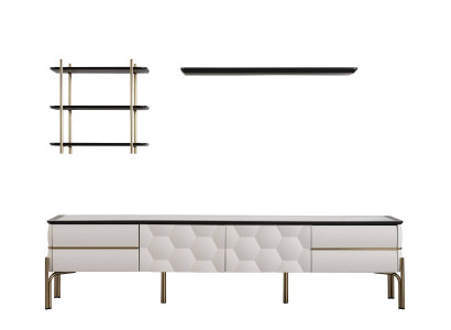 Unité murale blanche moderne, armoire TV pratique, étagères luxueuses, ensemble de 3 pièces