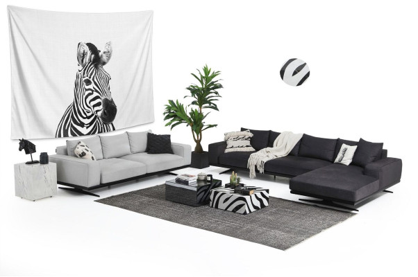 Canapé d'angle L-forme Salon Gris Moderne Canapés Tissu 3 Places Design