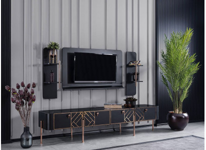Mobilier de salon noir Designer Armoire TV Buffet Cadre TV de luxe Étagères