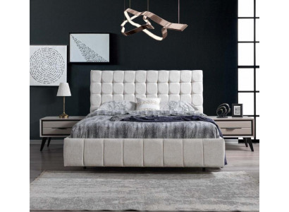 Ensemble de chambre exclusif en blanc Lit double de luxe 2x Tables de chevet en bois