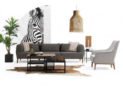 Ensemble de canapé à trois places, fauteuil moderne en tissu gris pour le salon.