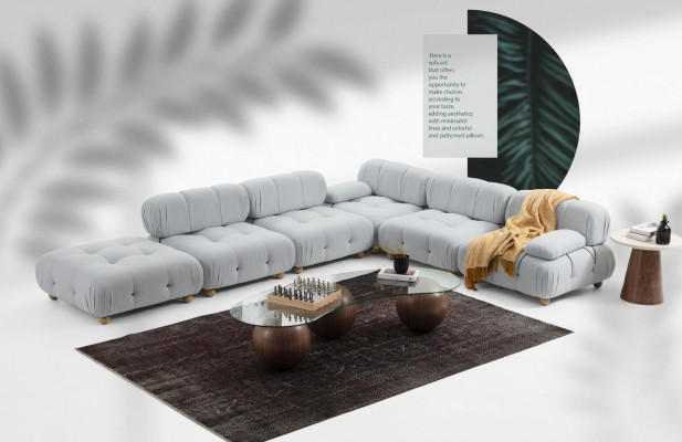 Canapé d'angle Canapé Tissu Salon Canapés d'angle Gris Moderne Polyester Design