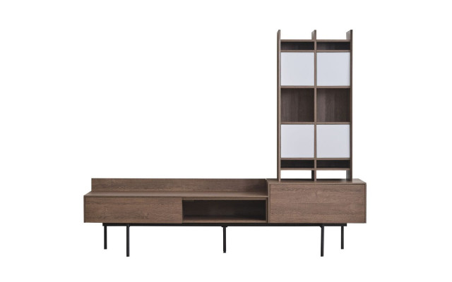 Salle de séjour Meuble TV marron Buffet bas Armoire murale Ensemble de 3 pièces unité murale moderne