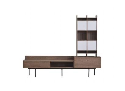 Salle de séjour Meuble TV marron Buffet bas Armoire murale Ensemble de 3 pièces unité murale moderne