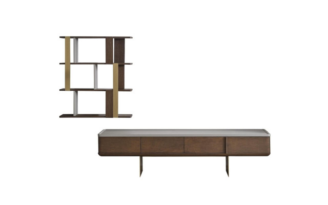 Brown Living room Set Stable TV Wardrobe Designer Wood Storage Shelves  Ensemble de salon marron Stable Armoire TV Designer Étagères de rangement en bois