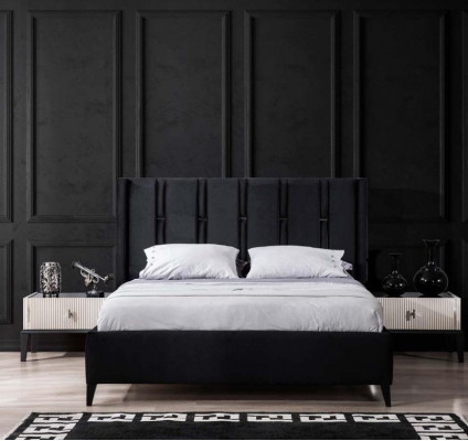 Chambre à coucher en noir et blanc ensemble Lit double Tables de chevet Lit rembourré