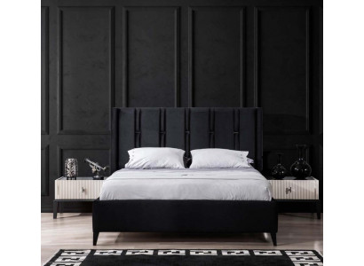 Chambre à coucher en noir et blanc ensemble Lit double Tables de chevet Lit rembourré