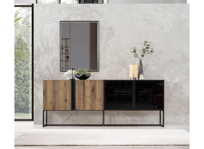 Buffet Buffet avec groupe miroir Commode Bois Brun Salle à manger