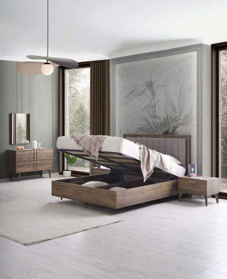 Suite complète avec lit double en bois 5 pièces Chambre à coucher marron Lit moderne