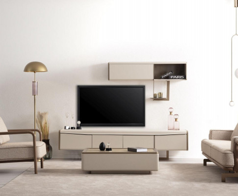Meuble TV de designer en bois beige - bas en bois Design étagère - meuble de luxe pour le salon