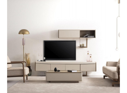 Meuble TV de designer en bois beige - bas en bois Design étagère - meuble de luxe pour le salon