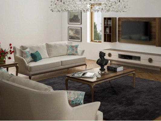 Moderne canapé complet 2x en tissu blanc trois places Design de salon Canapés sofa