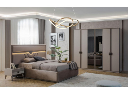 Lit double Ensemble de meubles de chambre à coucher Lit Tables de chevet Beige 4 pièces