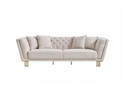 Canapé moderne Chesterfield blanc 3 places en textile pour salon