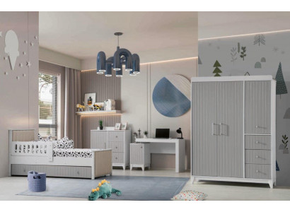Ensemble de chambre d'enfants : Commode, Armoire, Lit & Bureau