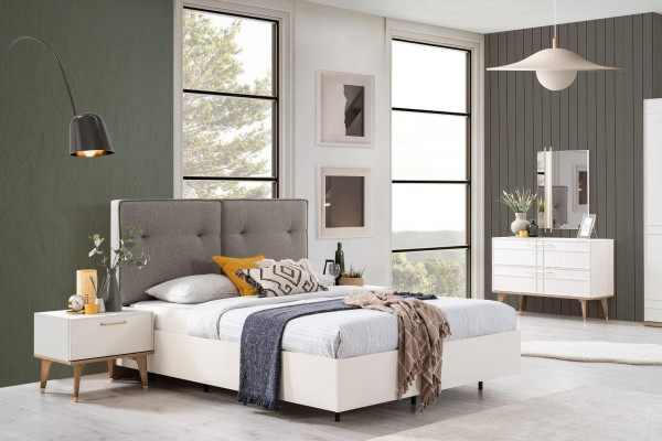 Groupe Lit double Complet et Mobilier de chambre à coucher Ensemble 6 pièces en bois Blanc