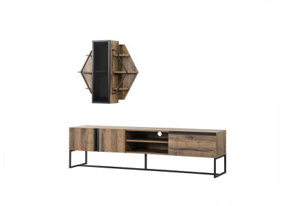 Groupe support TV Armoire Meuble TV Buffet Basse Salon Étagères Brun Bois