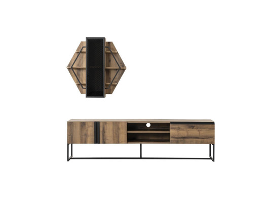 Groupe support TV Armoire Meuble TV Buffet Basse Salon Étagères Brun Bois