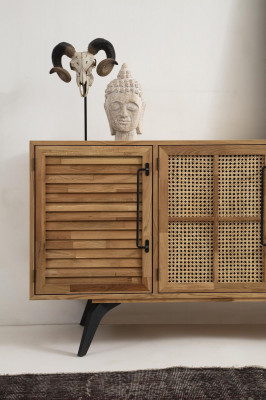 Ensemble de salle à manger, salle à manger, table à manger, chaises, buffet, 6 pièces, bois brun.