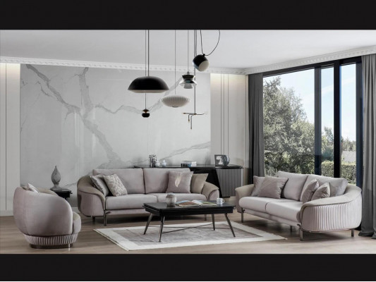 Salon de luxe Ensemble de canapés gris 2x canapés trois places neufs Fauteuil Design Meubles