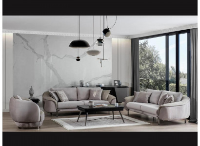 Salon de luxe Ensemble de canapés gris 2x canapés trois places neufs Fauteuil Design Meubles