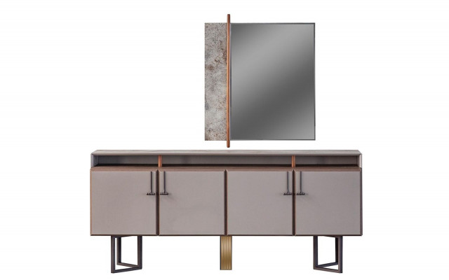 Suite Buffet avec Buffet Miroir Armoire en bois Commode Gris