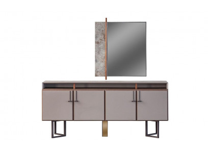 Suite Buffet avec Buffet Miroir Armoire en bois Commode Gris