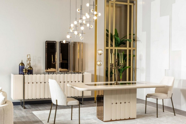 Groupe de salle à manger blanc noble designer table en acier inoxydable Luxueux x6 chaises