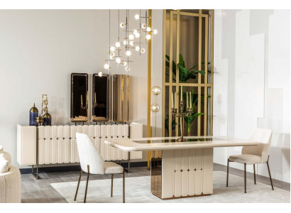 Groupe de salle à manger blanc noble designer table en acier inoxydable Luxueux x6 chaises