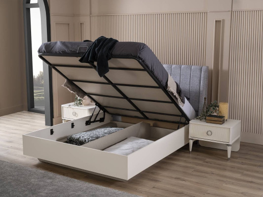 Lit double Ensemble de chambre Lit en bois Ensemble 3 pièces Blanc Tables de chevet