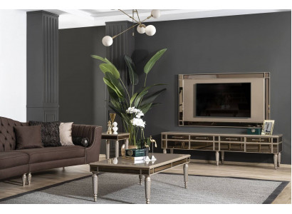 Salon en or Mobilier Designer Buffet de luxe Cadre TV 2 pièces