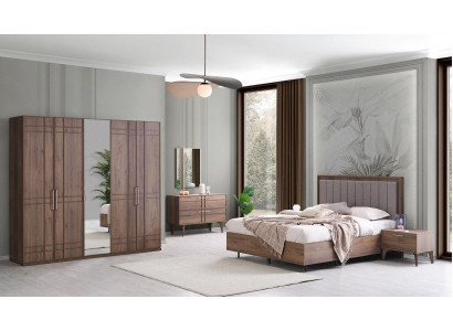 Mobilier de chambre complète Lit double Bois 6 pièces Chambre Marron