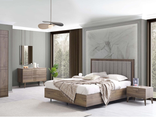 Mobilier de chambre complète Lit double Bois 6 pièces Chambre Marron