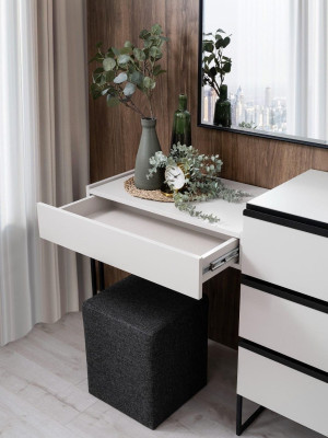 Coiffeuse, table de toilette, console, commode, ensemble miroir, 3 pièces, blanc.