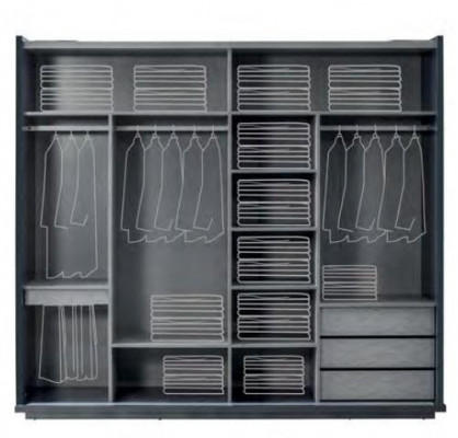 Armoire en verre de luxe gris avec armoires en bois noble.