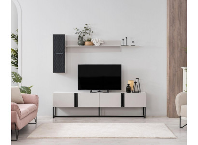 Suite TV Stand Garde-robe Meuble TV Buffet Bas Séjour Étagères Blanc Bois